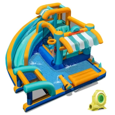 Costway Inflatable Water Slide Bounce House Kids Jump Castle With 735w Blower In Multi