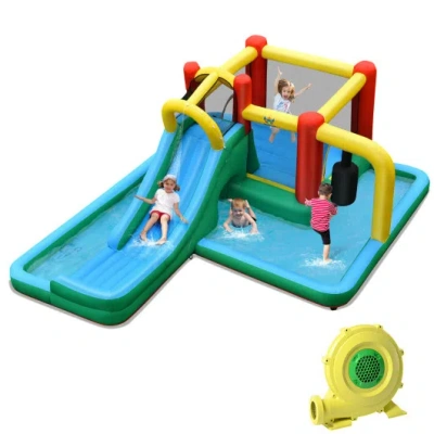 Costway Inflatable Water Slide Climbing Bounce House With Tunnel And 735w Blower In Multi