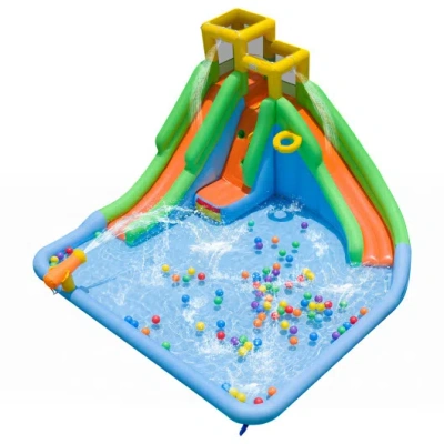 Costway Inflatable Water Slide For Kids With Double Slides With Splash Pool Water Cannon And Basketball Hoop In Multi