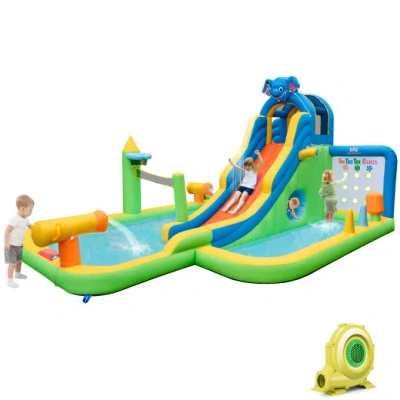 Costway Inflatable Water Slide Giant Water Park 9-in-1 For Kids Backyard Fun With 735w Blower In Multi