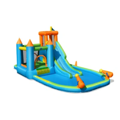Costway Inflatable Water Slide Kids Bounce House Splash Water Pool With 735w Blower In Multi
