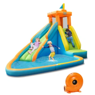 Costway Inflatable Water Slide Kids Bounce House With 740w Blower In Multi