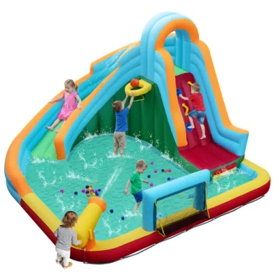 Costway Inflatable Water Slide Park 6-in-1 Giant Bounce House Without Blower In Multi