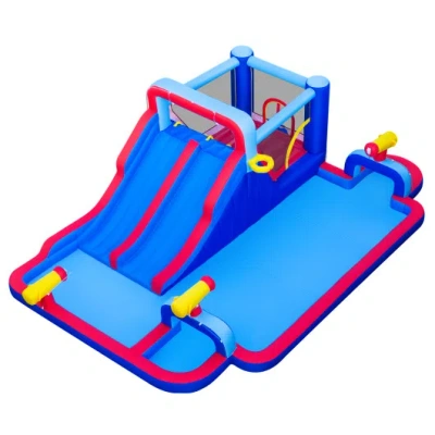 Costway Inflatable Water Slide Park For Kids Backyard Outdoor Fun (without Blower) In Blue