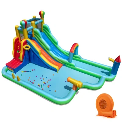 Costway Inflatable Water Slide Park Giant Bounce House With 750w Blower In Multi