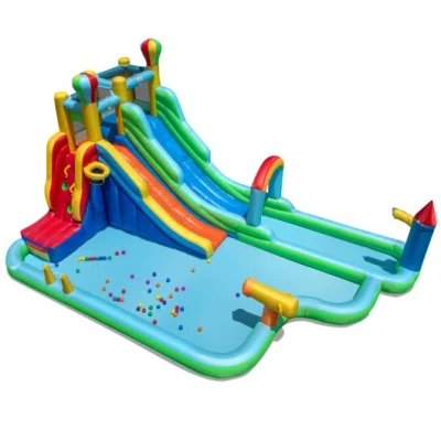 Costway Inflatable Water Slide Park Giant Bounce House With Double Long Slides In Blue