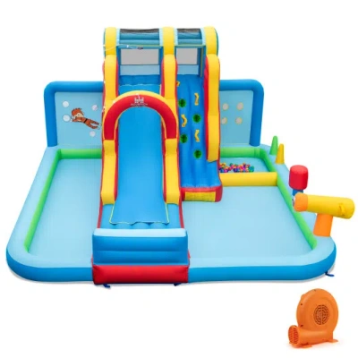 Costway Inflatable Water Slide Water Park With Long Slide And Splash Pools And Ball Pit With 680w Blower In Multi