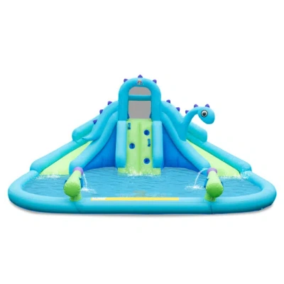 Costway Inflatable Water Slide With Dual Slides And Large Splash Pool (without Blower) In Blue