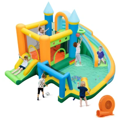 Costway Inflatable Water Slide With Dual Slides And Splash Pool Bounce House With 680w Blower In Multi