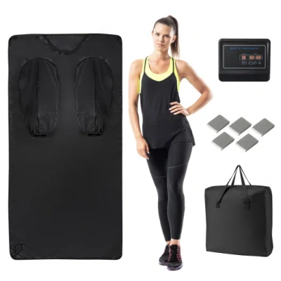 Costway Infrared Sauna Blanket For Home Use With Arm Sleeves Wraps And Carry Bag-black