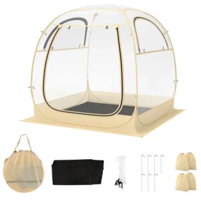 Costway Instant Pop Up Sports Tent With Carrying Bag And Floor Mat For 1-2/5-6 People-m In Neutral