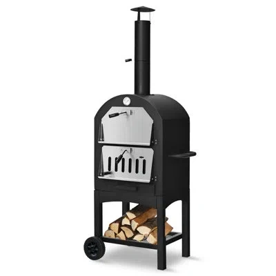 Costway Iron Freestanding Wood-fired Pizza Oven In Black