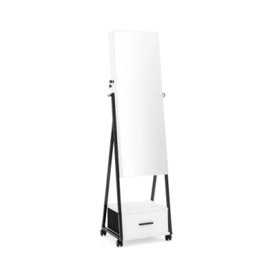 Costway Jewelry Cabinet With Full Length Mirror-white In Multi