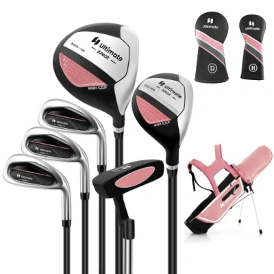 Costway Junior Complete Golf Club Set With Stand Bag Rain Hood-pink