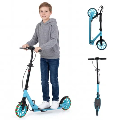 Costway Kick Scooter For Kids Teens Adults Age 8+ Foldable Scooter With Large Light-up Wheels-blue In Gray