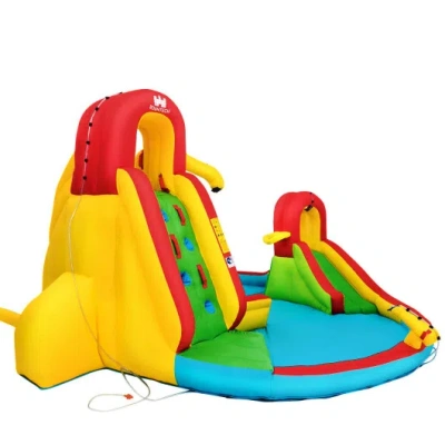 Costway Kid's Inflatable Water Slide Bounce House With Climbing Wall And Pool Without Blower In Animal Print