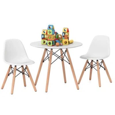Costway Kid's Modern Dining Table Set With 2 Armless Chairs In White
