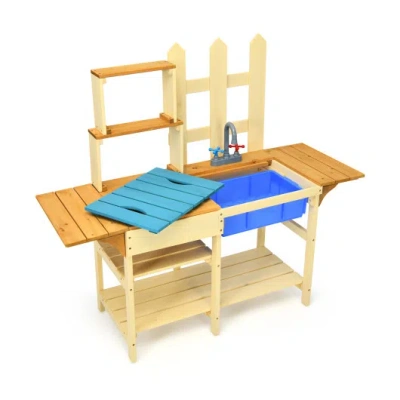 Costway Kid's Outdoor Wooden Pretend Cook Kitchen Playset Toy