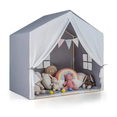 Costway Kid's Play Tent With Washable Cotton Mat And Flag Banner-gray