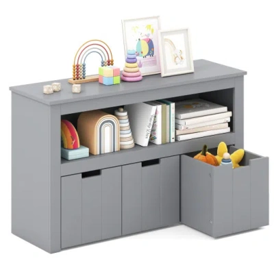 Costway Kid Toy Storage Cabinet Drawer Chest With Wheels And Large Storage Cube Shelf-gray