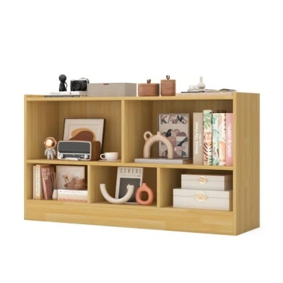 Costway Kids 2-shelf Bookcase 5-cube Wood Toy Storage Cabinet Organizer-beige In Multi