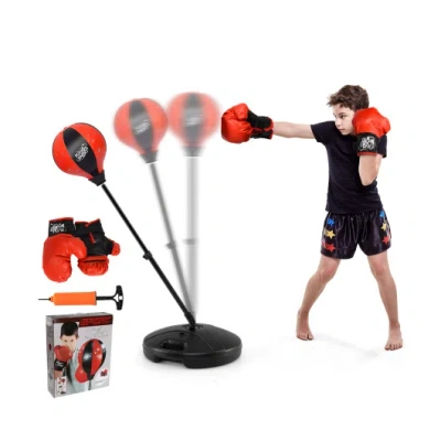 Costway Kids Adjustable Stand Punching Bag Toy Set With Boxing Glove-red In Multi