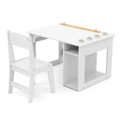 Costway Kids Art Table And Chair Set Toddler Craft Drawing Desk-white In Multi