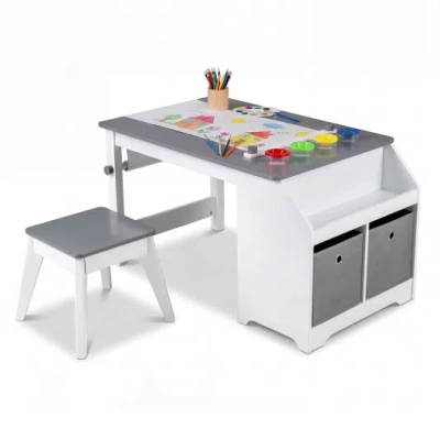 Costway Kids Art Table And Stool Set Toddler Activity Desk With Paper Roll And 4 Paint Cups For Drawing Lear In Multi