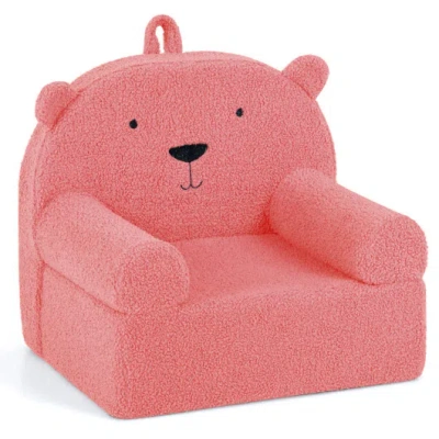 Costway Kids Bear Sofa Toddler Foam Couch With Soft Fleece Fabric Cover-pink