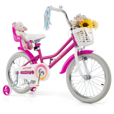 Costway Kids Bike 18 Inch With Training Wheels And 2 Brake System For 4-8 Years Old In Multi