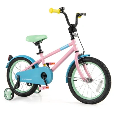 Costway Kids Bike With Adjustable Handlebar And Saddle Pink-16 Inches In Multi