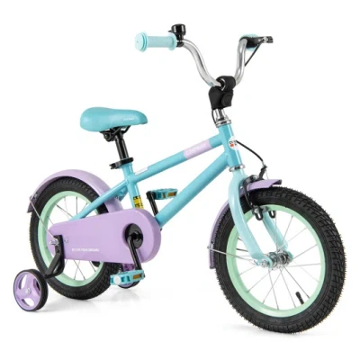 Costway Kids Bike With Adjustable Handlebar And Saddle Purple-14 Inches In Multi
