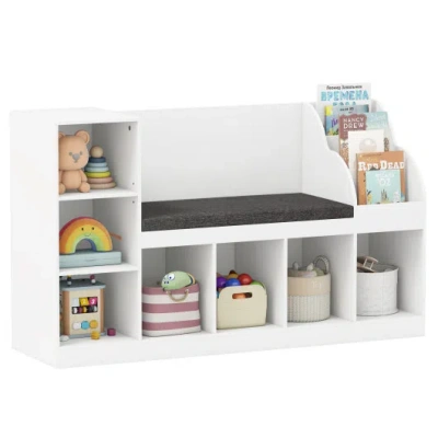 Costway Kids Bookcase With Reading Nook 3-in-1 Standing Toy Organizer-white In Multi