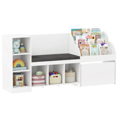 Costway Kids Bookcase With Reading Nook 4-in-1 Standing Toy Organizer-white