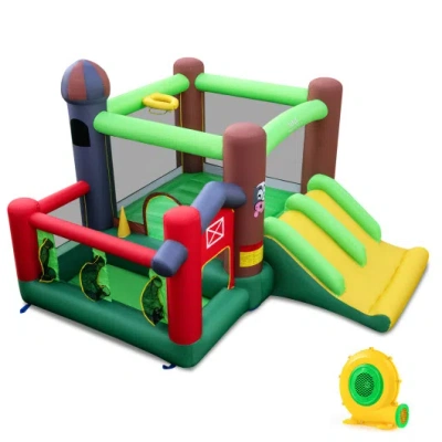 Costway Kids Castle Slide Bouncer 6-in-1 Inflatable Castle With Trampoline And 680w Blower In Multi