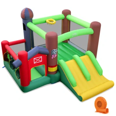 Costway Kids Castle Slide Bouncer With 750w Blower And Dual Slides In Animal Print