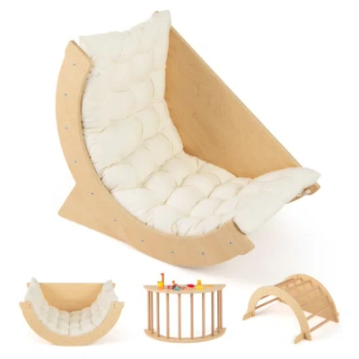 Costway Kids Climbing Arch With Cushion Montessori Arch Climber/rocker For Toddlers-beige In Multi