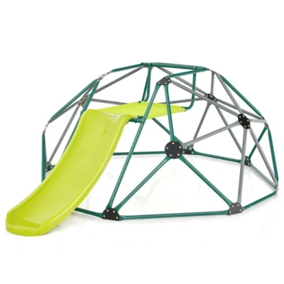 Costway Kids Climbing Dome With Slide And Fabric Cushion For Garden Yard-green In Multi