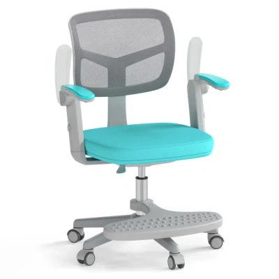 Costway Kids Desk Chair Children Study Chair With Adjustable Height Armrest And Footrest-green In Multi