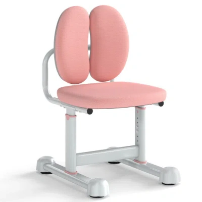 Costway Kids Desk Chair Children Study Chair With Double Back Support And Adjustable Height-pink In Gray