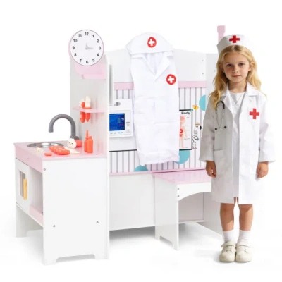 Costway Kids Doctor Play Set With Adjustable Height Bar-pink In Multi