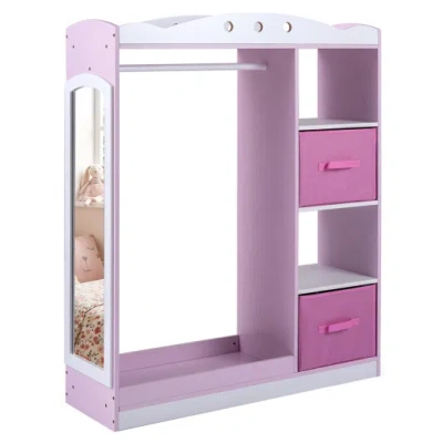 Costway Kids Dress Up Storage With Full Length Mirror And Open Shelves-pink In Purple