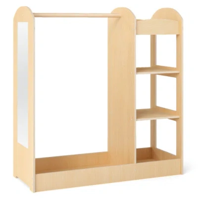 Costway Kids Dress Up Storage With Mirror-natural In Brown