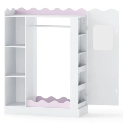 Costway Kids Dress Up Storage With Mirrors And Hanging Rack And Shelves For Bedroom-pink In Gray