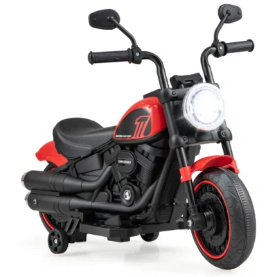 Costway Kids Electric Motorcycle With Training Wheels And Led Headlights-red In Multi