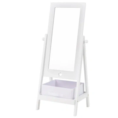 Costway Kids Full Length Mirror 360 Degree Rotatable Dressing Mirror With Storage Bin-white