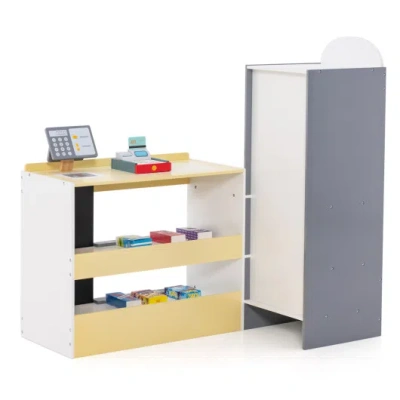 Costway Kids Grocery Store Playset With Cash Register Pos Machine-white In Multi