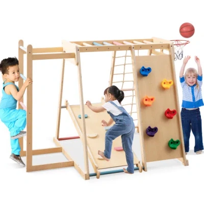 Costway Kids Indoor Playground 6-in-1 Jungle Gym For 3-14 Years Olds-macaron In Multi