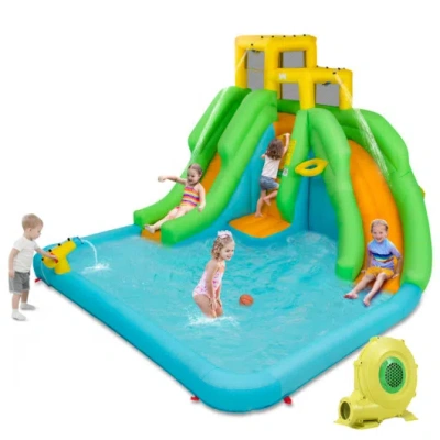 Costway Kids Inflatable Water Park Bounce House With 480w Blower In Multi