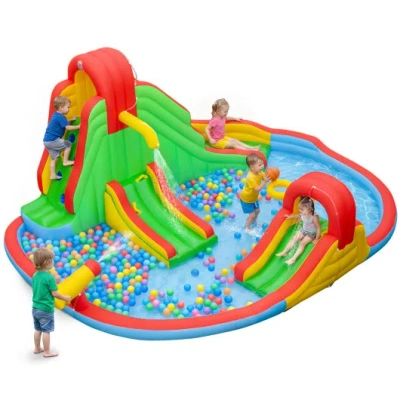 Costway Kids Inflatable Water Park With Splash Pool And 3 Water Slides (blower Not Included) In Multi